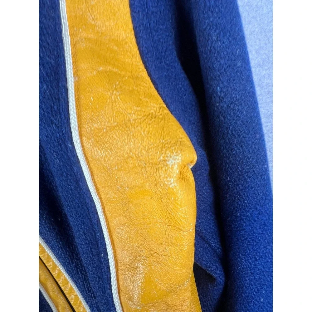 Vintage Lehman‎ Varsity Letterman Jacket Mens Blue Yellow Leather True Vintage